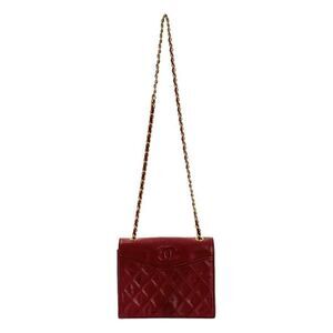 Chanel | Matelasse Coco Mark Lambskin Single Flap Chain Shoulder Bag | Red Gold